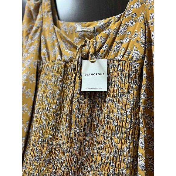 💕HOST PICK💝 Glamorous PUFF LONG SLEEVE SMOCKED MINI DRESS dress Ochre 4 6 8 - Picture 6 of 15